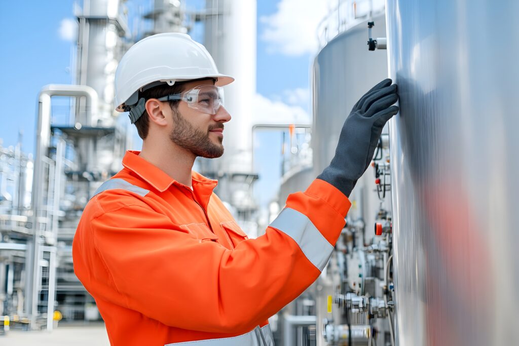 Engenheiro Ecosan inspecionando estação de tratamento de efluentes ETE parceria consultoria ambiental