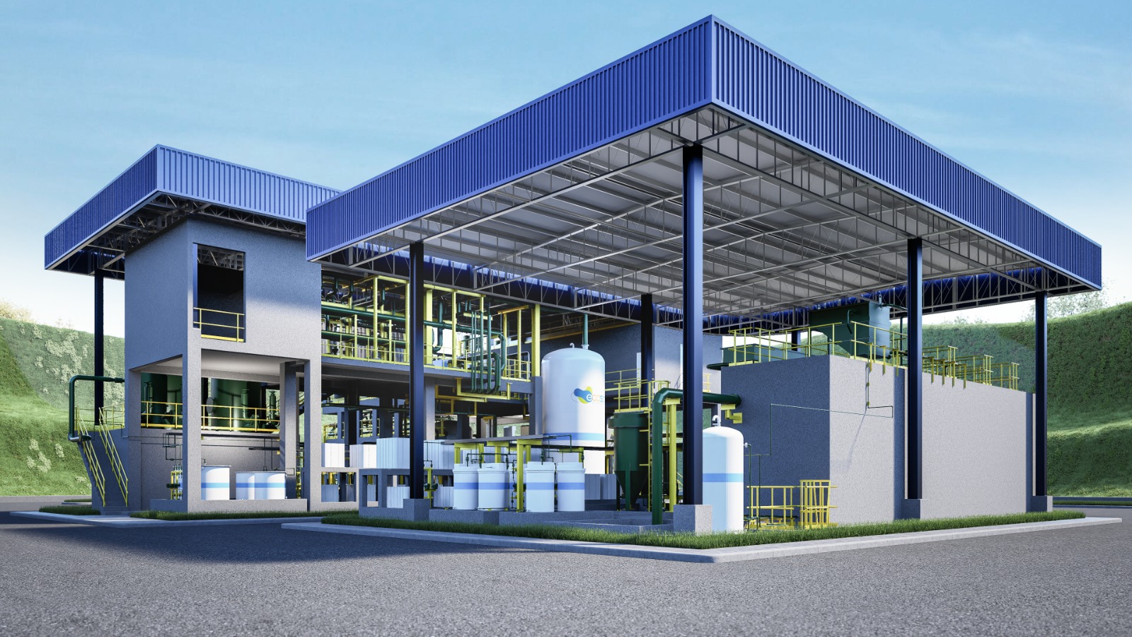 Render do sistema integrado de tratamento de água e efluentes da Ecosan em usina termelétrica em Manaus