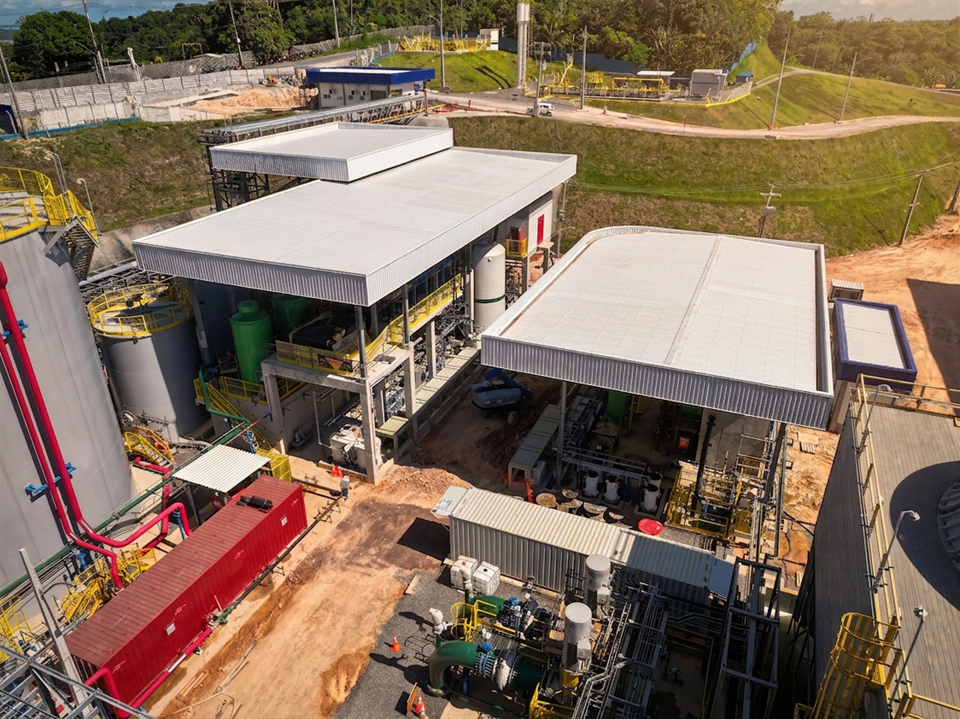 Estruturas de tratamento de água e efluentes da Ecosan na usina de Manaus